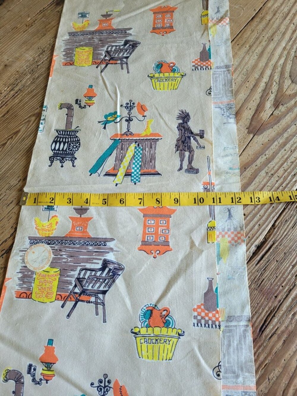 VTG 60's 70's Mid-Century Folk Art Fabric Panel 51"x11" MSM cabin Cottage - Picture 4 of 6